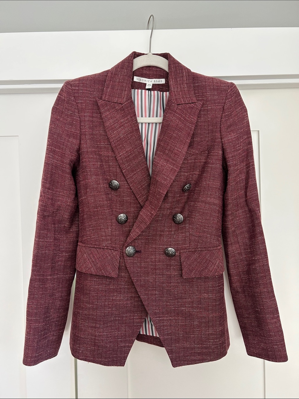 Veronica Beard Double-Breasted Wine-Textured Blazer